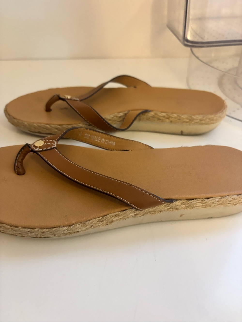 Women’s Brown Leather Espadrille Thong Sandals Tommy Bahamas - Picture 3 of 5